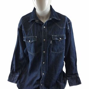 Carhartt Denim Jean Jacket Dark Wash Snap Closure/Sleeves/Pockets Size XL